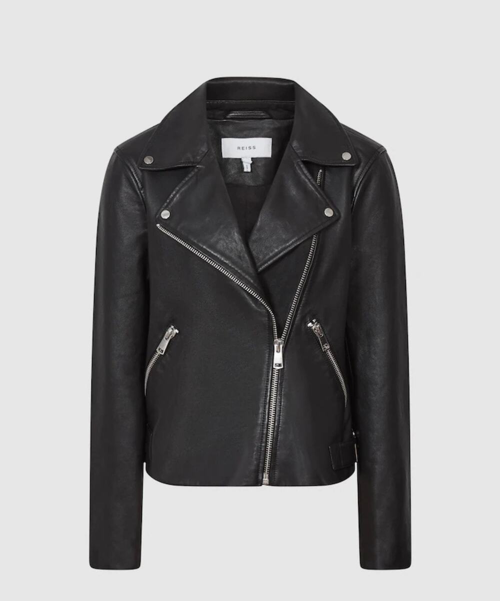 Reiss Nrd Grays Black Leather Biker Jacket - Size 14 (new)